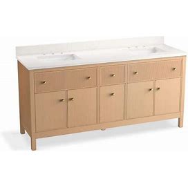 Malin By Studio Mcgee 72 in. Bathroom Vanity Cabinet In White Oak With Sinks And Quartz Top
