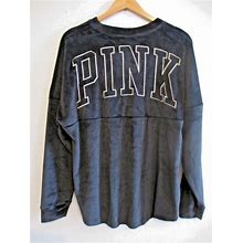 VICTORIA's SECRET PINK Varsity Velour Crew M Soft Velvet Pullover Sweatshirt VS