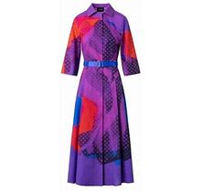 Akris Women's Printed Wool & Silk-Blend Belted Shirtdress - Purple Multicolor - Size 10