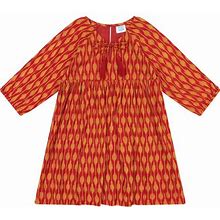 Mer St. Barth | Sara Long Sleeve Popover Dress, Red Gold Ikat (Yellow, Size 10Y) | Maisonette