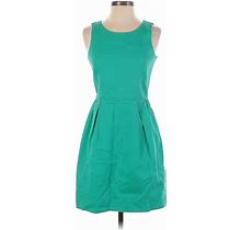 J.Crew Factory Store Casual Dress - A-Line Crew Neck Sleeveless: Teal Solid Dresses - Women's Size 0