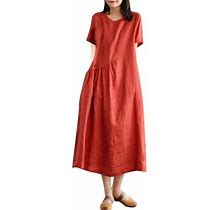 Yuhaotin Female Petite Dresses For Women 2024 Women's Art Belly Cover Slim Irregular Cotton Linen Dress Knit Dress Easter Dress For Women Plus Size