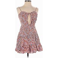 Aeropostale Casual Dress - Mini Plunge Sleeveless: Pink Floral Dresses - Women's Size X-Small