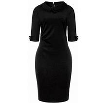 Wnvmwi Womens Dresses Midi Dress Short Sleeve Solid Color Slim Mid Length Dress Casual Daily Wear Pencil Dress Summer Dress Black