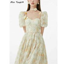 Floral Sweet Dress Print Elegant Evening Party Midi Dress Chiffon Boho