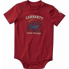 Carhartt Baby Boys' Short-Sleeve Farm Bodysuit, Tango Red, 3 Months