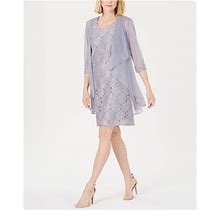 R&M Richards Dresses | R&M Richards Womens Silver 3/4 Sleeve Above The Knee Evening Shift Dress 6 | Color: Silver | Size: 6
