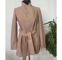 New TED BAKER RYTAA Womens Camel Wool Blend Short Wool Wrap Coat Size O, $475