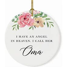 Andaz Press Round Ceramic Porcelain Christmas Tree Ornament Keepsake Grandmother Bereavement Memorial Gift, I Have An Angel In Heaven. I Call Her Oma. Graphic, 1-Pack