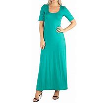 24/7 Comfort Apparel Casual Maxi Dress With Short Sleeves | Green | Womens Small | Dresses Maxi Dresses