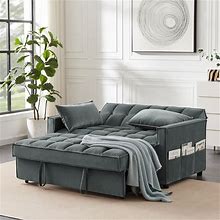 Modern Loveseat Sofa Velvet Upholstered Pull Out Sleeper Convertible Sofa Bed With Adjustable Backrest And Two Pillows - Grey