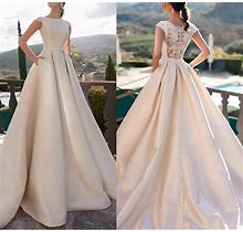 Hall Royal Style Wedding Dresses A-Line Scoop Neck Sleeveless Court Train Satin Bridal Gowns With Pearls Appliques 2024