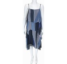 Jason Wu, Women's Tiered Stripe Silk Midi Dress, Black Multi, Size 12