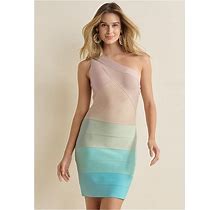 Women's Color Block Bandage Dress - Brown Multi, Size L By Venus