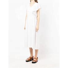Vince Dresses | Vince Womens Braid Midi Wrap Dress Xl White Short Sleeve Ruffle Trim V Neck Read | Color: White | Size: Xl