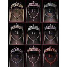 1Set Bridal Accessories For Women Including Crown, Simple Necklace, And Earrings With Multi-Color Options, Perfect For Wedding Dress And Party Outfit,Paragraph 4