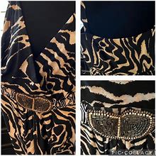 Msk Dresses | Maxi Dress Animal Print Sleeveless, Summer, Beaded Detail, Msk , Nwt Size 2X | Color: Brown/White | Size: 2X
