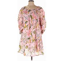 Happy X Nature Casual Dress - Mini Square 3/4 Sleeves: Pink Floral Dresses - Women's Size Small
