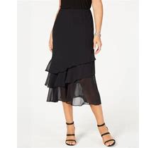 Alex Evenings Skirt, Tiered Chiffon Midi - Black - Size XL