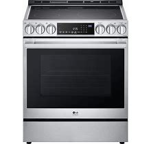 LG STUDIO 30-In Smooth Surface 5 Elements 6.3-Cu Ft Self-Cleaning Air Fry Convection Oven Slide-In Smart Electric Range (Stainless Steel) | LSES6338F