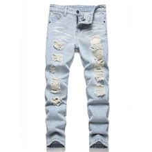 Teen Boy's Fashionable Distressed Light Blue Jeans,10Y