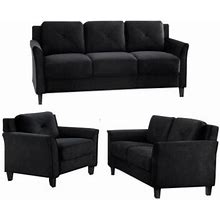 Lifestyle Solutions Hartford 3 Piece Living Room Microfiber Sofa Set In Black