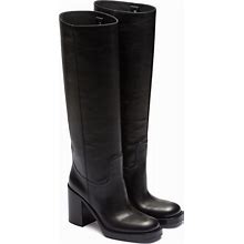 Prada Leather Boots, Women, Black, Size 38