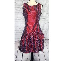 Bigio Collection Tafetta Burgundy & Purple Abstract Sleeveless Dress Layered 10