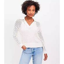 Loft Petite Mesh Collared Sweater Size 2XS Whisper White Women's