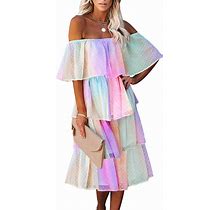 ETCYY Women's Off The Shoulder Ruffles Summer Loose Casual Chiffon Long Party Beach Maxi Dress …