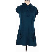 F&F Clothing Casual Dress - Mini Collared Short Sleeves: Blue Print Dresses - Women's Size Medium