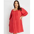 Beme - Plus Size - Womens Dress - Lace Detail Woven Peasant Swing Dress Red 14