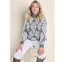 Women's Printed Eyelash Turtleneck Sweater - Grey Multi, Size 2X By Venus