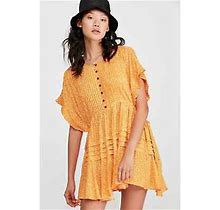 Free People Dress Xs Golden Yellow Floral Print Short Sleeve Mini One