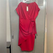 Boohoo Dresses | Nwt Boohoo Red Faux Wrap Dress Sz 16 | Color: Red | Size: 16