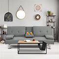 Antetek Futon Sofa Bed, Modern Convertible Upholstered Faux Leather Loveseat Sleeper Sofa Couch W/4 Adjustable Positions, Cup Holder For Living Room