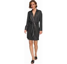Dkny Women's Collared Long-Sleeve Surplice Dress - Black - Size 10