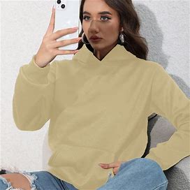 Solid Color Hooded Drop Shoulder Hoodie, Pullover, Women's Casual Long Sleeve Kangaroo Pockets Women's Clothing Drop,Khaki,Featured Product,Temu