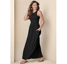 Women's Maxi Dress With Pockets Dresses Knit - Black, Size L By Venus