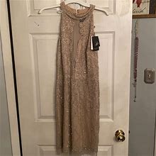 Adrianna Papell Dresses | Adrianna Papell Beaded High Neck Mini Dress. Nwt | Color: Cream/Silver | Size: 10