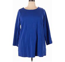 Cj Banks Casual Dress - A-Line Crew Neck Long Sleeves: Blue Print Dresses - Women's Size 2X