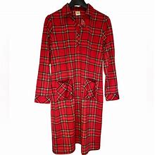 Blair Dresses | Nwot Blair Red Plaid V-Neck Roll-Tab Long Sleeve Midi Lounge Shirt Dress L | Color: Red | Size: L
