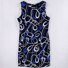 Dressbarn Dresses | Dressbarn Blue Abstract Swirl Print Sleeveless Sheath Dress Women's Size 10 | Color: Blue | Size: 10