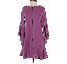 White House Black Market Cocktail Dress - Mini Crew Neck 3/4 Sleeves: Purple Print Dresses - Women's Size 00