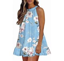 Lovskoo 2024 Womens Summer Dresses Tank Dress Trendy Printing Dresses Sleeveless Bandage Dress Blue