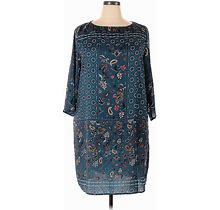Suzanne Betro Casual Dress - Mini Crew Neck 3/4 Sleeves: Teal Print Dresses - Women's Size 2X