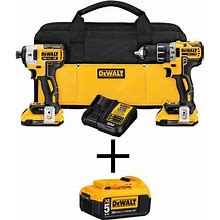 20V MAX XR Cordless Brushless Drill/Impact 2 Tool Combo Kit And (2) 20V 2.0Ah And (1) 5.0Ah Batteries