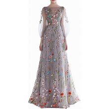 Honeydress Women's Floral-Embroidered Long Sleeve Maxi Dress Prom Gown Multicolour