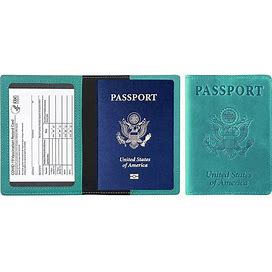 RFID Multi-Function Leather Passport And CDC Vaccination Card Slot - Turquoise