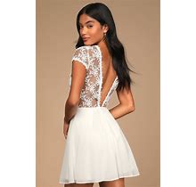 LULUS Romantic Tendencies White Lace Embroidered Short Sleeve Romper